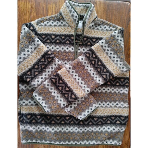 Old Navy Sherpa 1/4 Zip SHERPA UNISX S Fair Isle Aztec Fleece Sleeve POCKETS NWT - Picture 4 of 13